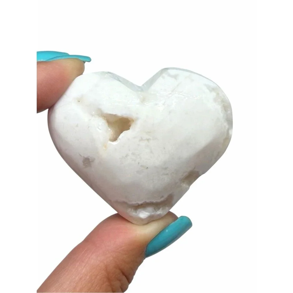 Snow Agate Druzy Heart Carving Stone Crystal Decor Gift Carved Puffy